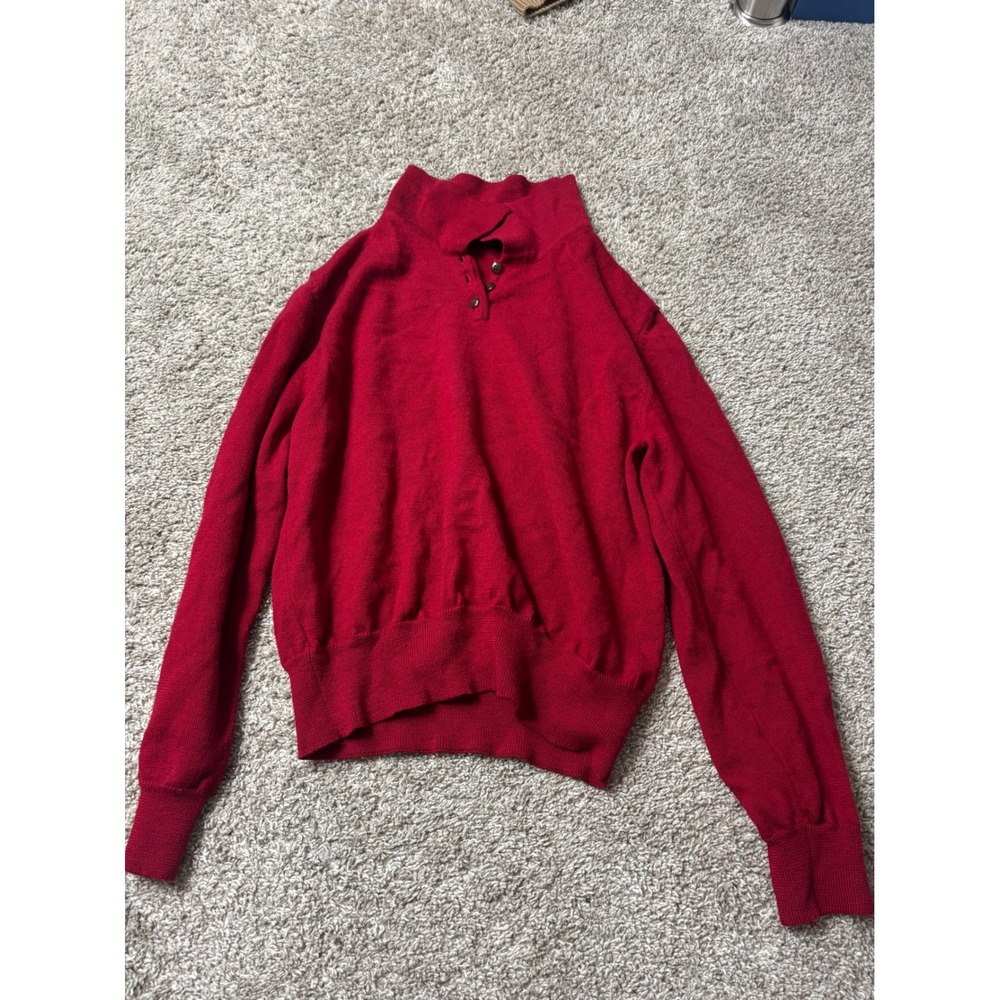 Liz Claiborne Collection Red 100% Merino Wool Mock Neck Button Sweater Womens M